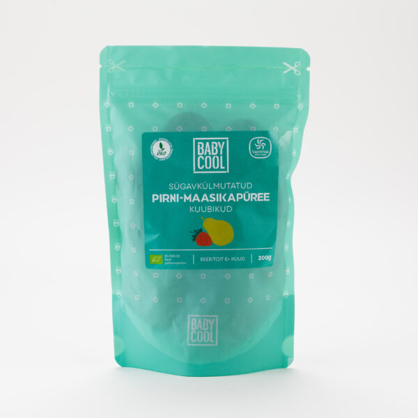 Pirni-maasikapüree kuubikud 200g (-18 sügavkülmutatud) Saaregurmee OÜ