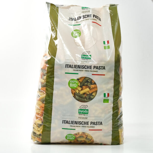 Kolmevärviline spirelli durumnisujahust Byodo 5kg (AINULT TÄISKOTINA!)