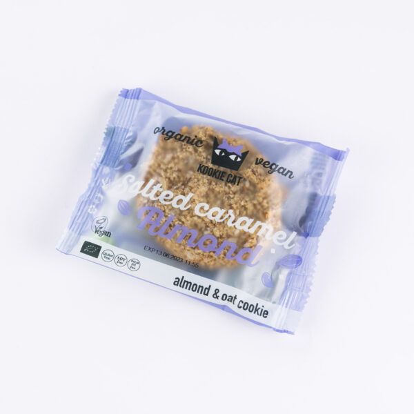 Kaerahelbeküpsis soolakaramelli ja mandlitega 50g (gluteenivaba) Kookie Cat