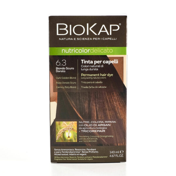 Juuksevärv tume kuldblond 6.3, püsivärv 140ml Biokap Nutricolor