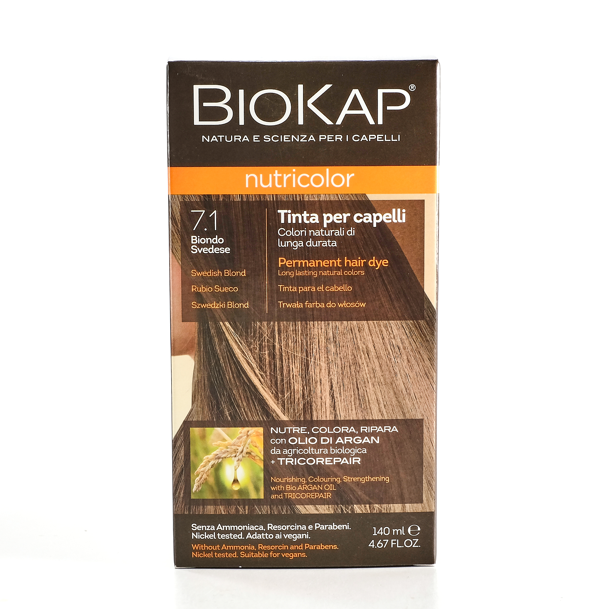 Juuksevärv Rootsi blond, püsivärv 7.1 140ml Biokap Nutricolor