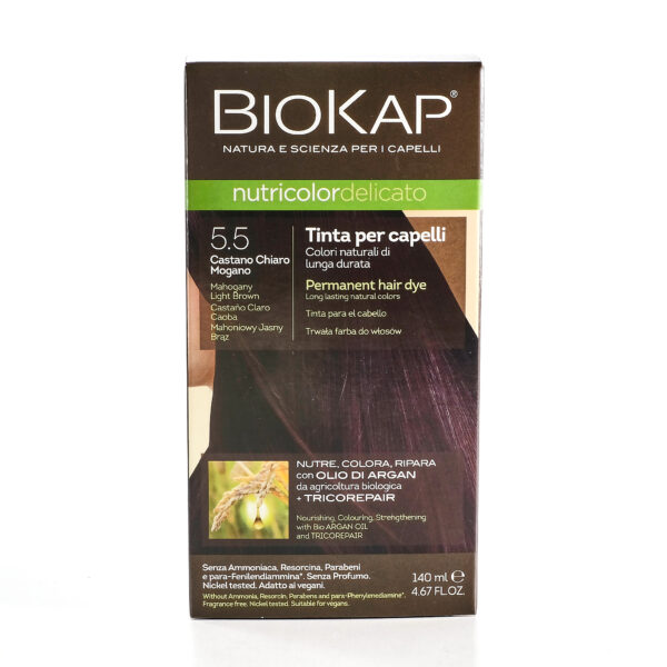Juuksevärv hele mahagonpruun, püsivärv 5.5 140ml Biokap Nutricolor Delicato