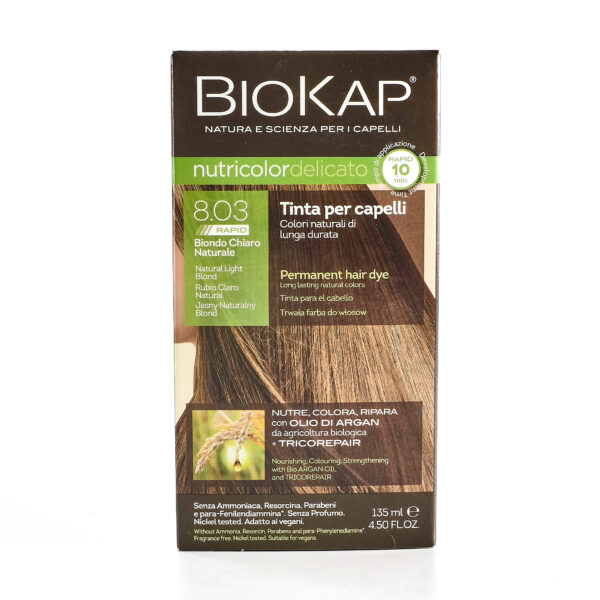 Juuksevärv naturaalne blond 8.03, püsivärv 140ml Biokap Nutricolor Delicato