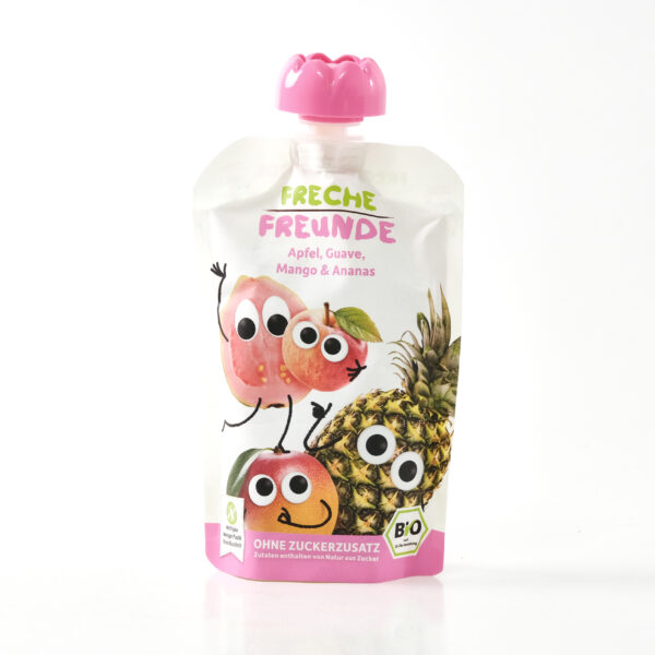 Õuna-, guajaavi-, mangopüree ananassiga 100g Freche Freunde copy