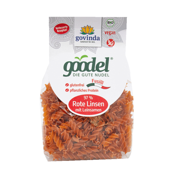 Punase läätse fusilli linaseemnetega 250g Govinda